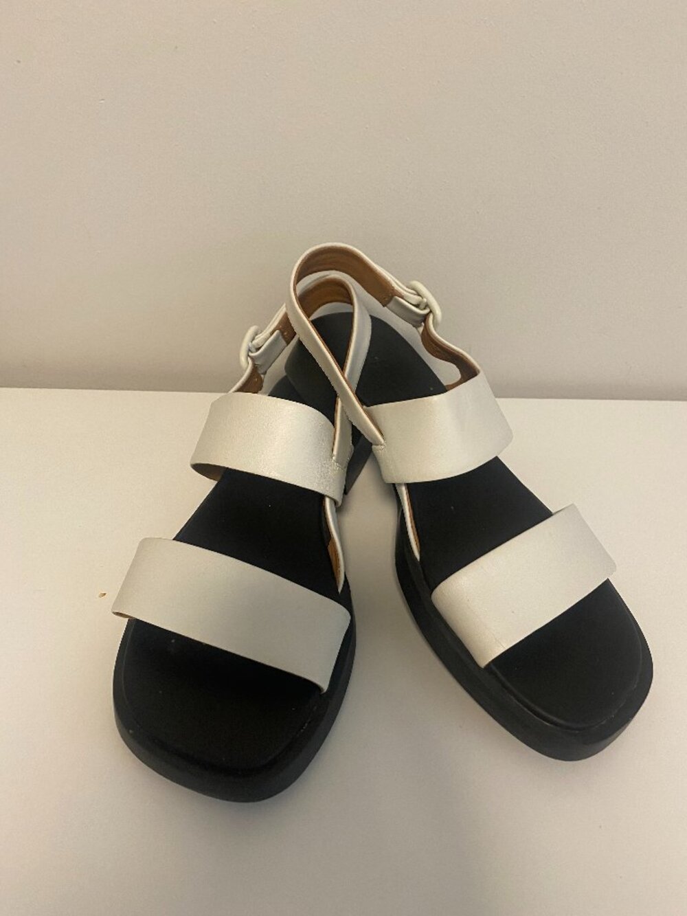 Camper Dana White Leather Double-Strap Slingback Sandals Size 8
